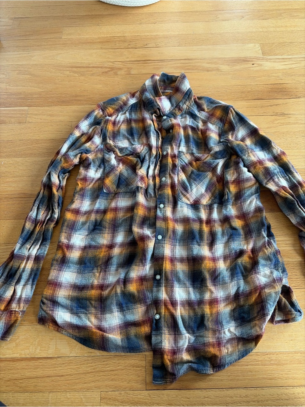 Express Women’s Plaid Button-Down Shirt - Rust, Navy & Cream